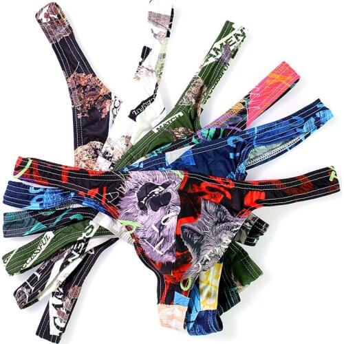 6PCS/Lots Men Printed Thong G-string Sexy Ultra-thin Underwear Jock Strap Lingerie T-back Gay Panties Cuecas Thongs Tanga 2XL