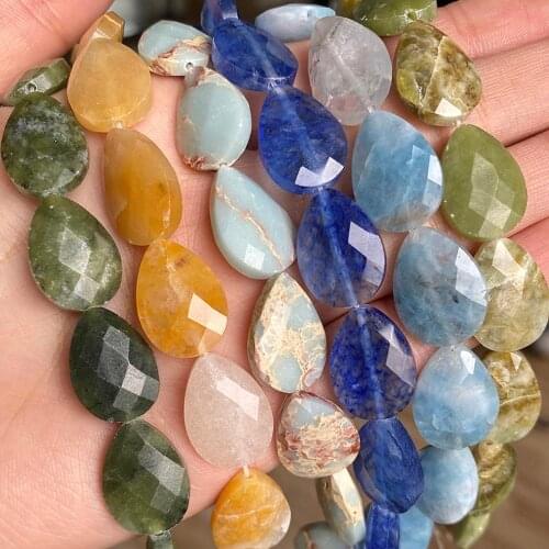 13*18mm Natural Faceted Stone Beads Water Drop Yellow Jades Aquamarines Quartz Crystal Beads For Jewelry DIY Making Bracelet