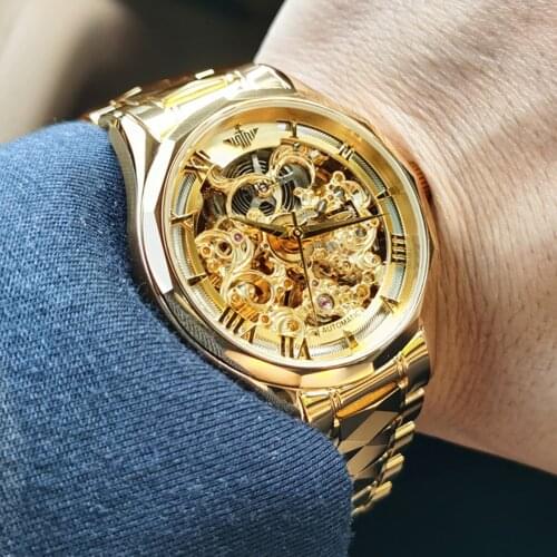 Switzerland OUPINKE Luxury Men Watches Gold Skeleton Mechanical Watch Men Automatic Sapphire Waterproof Wristwatch Montre Homme