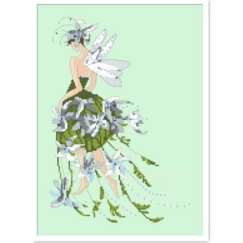 Flower fairy cross stitch package with beads 18ct 14ct 11ct light green cloth cotton thread embroidery DIY handmade needlework