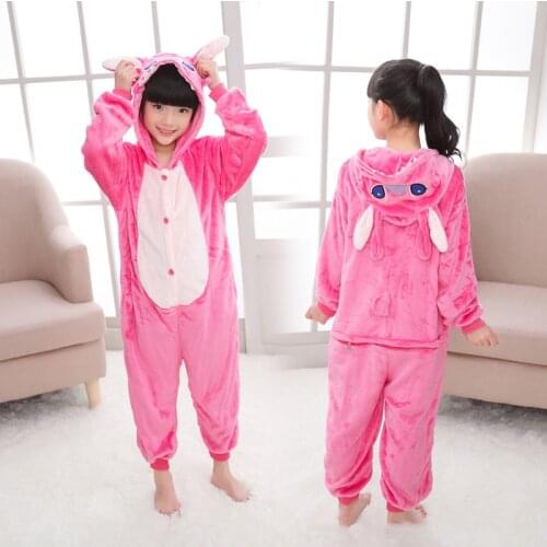 Kids Girls Stitch Pajamas Winter Flannel Housewear for Children Kawaii Blue Pink Stitch Pajama Set Cosplay Costume Sleepwear
