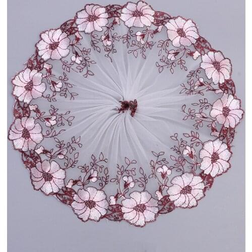 2Y 18cm Wide Wine Flower Stretch Lace Trim Lace Bridal Headwear Garment Lace Fabric For Women Dolls Dress Curtain Decoration