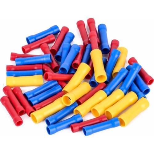 50pcs Electrical Crimp Terminals Assorted Straight Butt Connectors Insulated Crimp Terminals Electrical Cord Pin End Butt