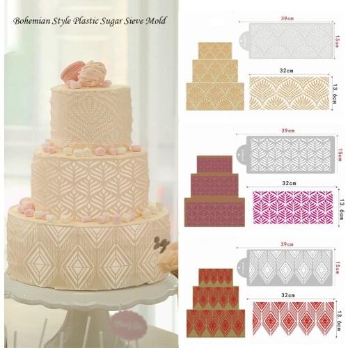 Diy Bohemian Style Plastic Sugar Sieve Mold Fondant Printing Mold Hollow Wedding Cake Edge Decoration Template Baking Tools