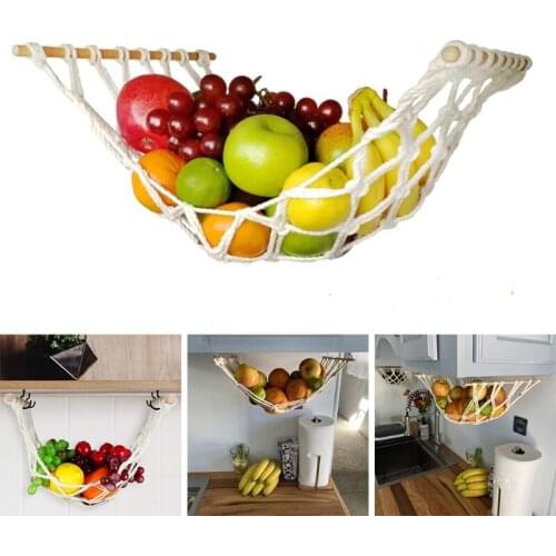 H55A Macrame Fruit Hammock Under Cabinet Storage Fruits Net Boho Vegetable Baskets