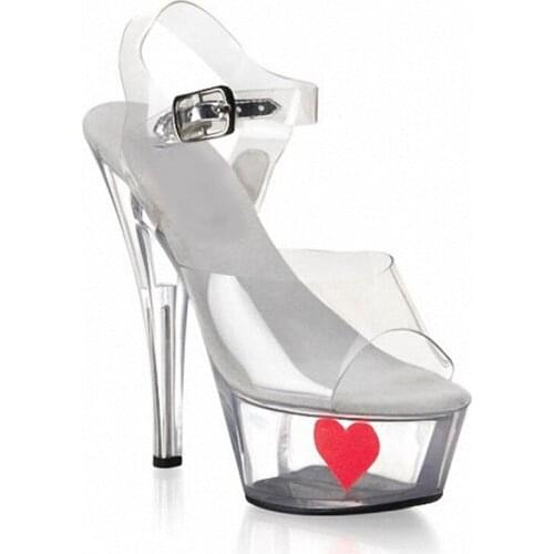 Hearts Sexy fashion han edition with transparent crystal party more than 15 cm high sandals womens shoes