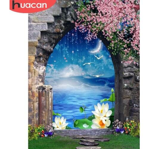 HUACAN Diamond Painting New Arrival Door Flower Scenery Embroidery Mosaic Night Lotus Landscape Home Decoration
