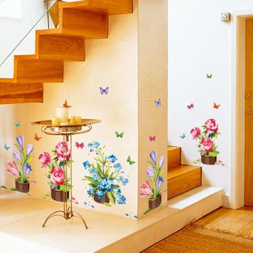 Cartoon Creative Art Flower Pot Bedroom and Living Room Decoration Removable Waterproof Wall Stickers