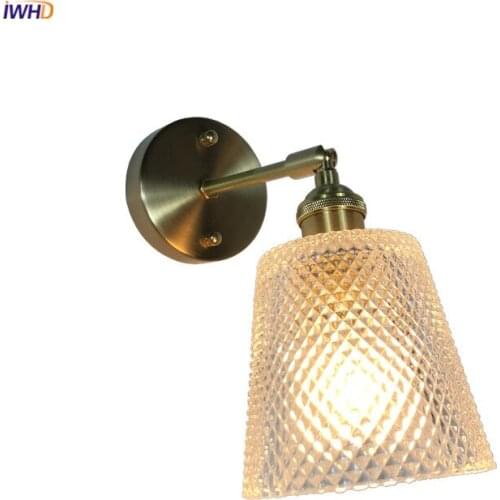 IWHD Nordic Style Copper Wall Lamp Switch Bedroom Bathroom Mirror Light Glass Modern LED Wall Lights Fixtures Sconces Wandlamp