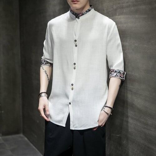 Chinese Shirt 2021 News Summer Linen Tang Suit Wushu Male Clothes Vintage Style Traditional Chinese Clothing For Men Top 31010