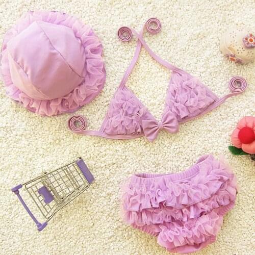 Swimwear 2020 Baby Girl Bikini Swim Set Cute Baby Girl Lace Swimsuit With Hap Children Bathing Suits Swimsuit With Skirt
