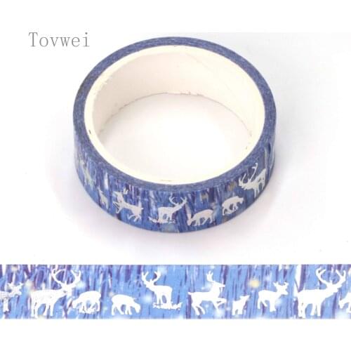 1 pcs silver foil tape 15mm X 5 m Snow deer Christmas Decorative Washi Tape DIY Scrapbooking Masking Tape School Office Supply