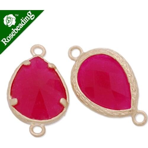 11.5x21mm matt gold plated framed glass,Faceted glass,rose,connectors,gemstone bezel,Sold 5pcs/lot-C4143