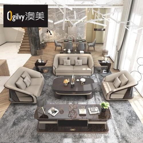 Post modern living room simple luxury Bentley villa furniture Italian light luxury leather model room sofa