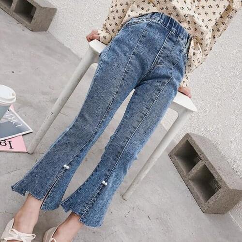 Fashion Baby Girls Skinny Jeans Leg Vintage denim Pants Casual Children Trousers Teenager Ripped Bell Bottom Slit Leg Jeans