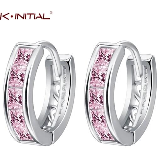 Kinitial Fashion Jewelry Earring Exquisite Gold Silver Color Square Pink Cubic Zirconia Pave Earring Women Hoop Huggie Earrings