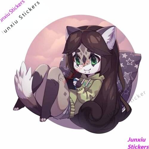 Cartoon Anime Fox Furry Car Stickers JDM Refit Decals Assessoires Air Conditioner Creative Sticker for Bumper Window PVC13xcm