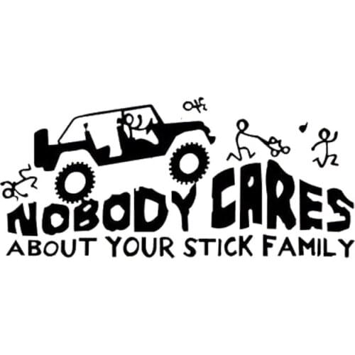 17*7.7cm Nobody Cares About Your Stick Family Funny Car Sticker Decorative Accessories Checkered Flags Windshield Sticker
