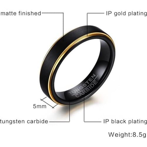 New High Quality Tungsten Steel Ring Mens Tungsten Steel Brushed Black Gold Ring Jewelry