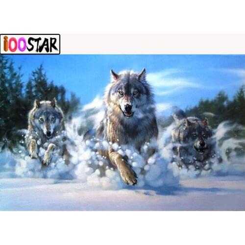 New Rhinestone Mosaic Cross Stitch Kits "The Wolf Pack:Attacking" Diamond Embroidery Diamond Painting Full Drill Home Decor