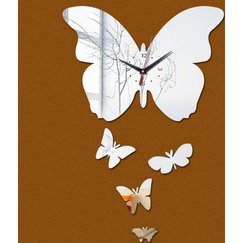 New promotion real home decoration mirror wall clock clocks 3d quartz needle acrylic living room Butterfly watch Creative