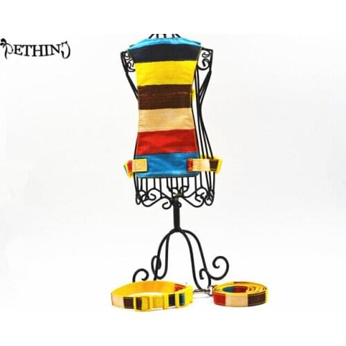 Dog collar lead harness seting Nylon adjustable pet dog collar dog leash harness 1set striped rainbow pattern breathable S L