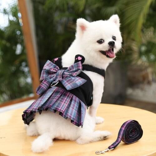Small Dog Dress Chihuahua Harness Skirt Cat Puppy Clothing For Dog Pomeranian Yorkshire Shih Tzu Leash Bichon Luxury Dog Clothes