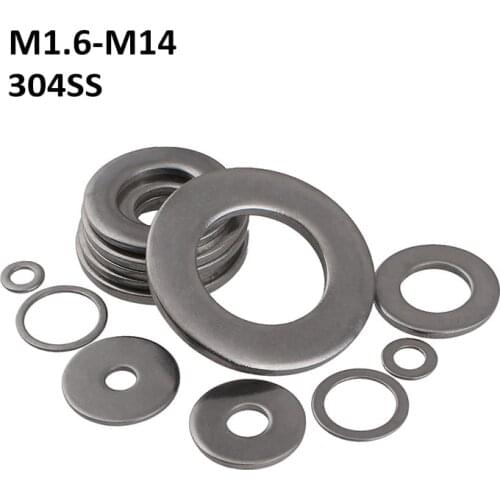 304 Stainless Steel Flat Washer Metric Plain Gasket Flat Gasket Rings M1.6 M2 M2.5 M3 M4 M5 M6 M8-M14 Thickness 0.3mm-4mm