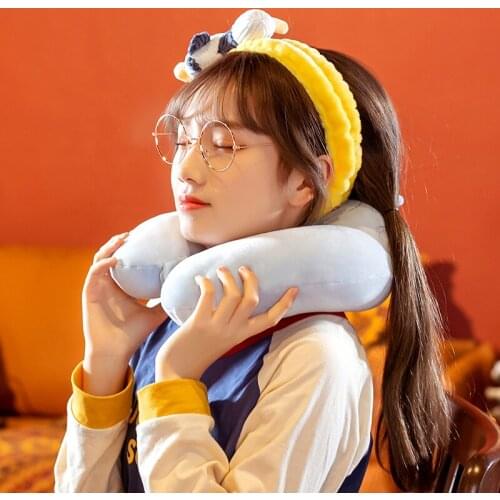 Plush Soft U Shaped Slow Rebound Memory Foam Travel Neck Pillow for Office Flight Traveling Cotton Pillows Head Rest Cushion