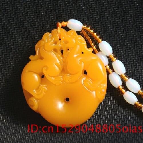 Natural Yellow Chinese Jade Dragon Pendant Necklace Charm Jadeite Jewelry Double-sided Hollow Carved Pixiu Amulet Gifts for Her