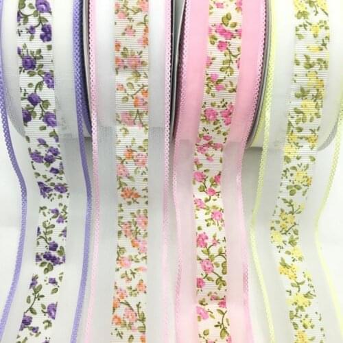 5Y 3.8cm Embossed Organza Flower Ribbon for Handmade Craft Scrapbook Spring Marriage Christmas Deco Wedding Gift Floral Packing