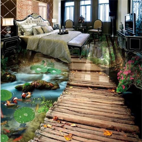 Custom 3d floor Bridge water self-adhesive wallpaper pvc vinyl flooring wall papers home decor living room floor pvc