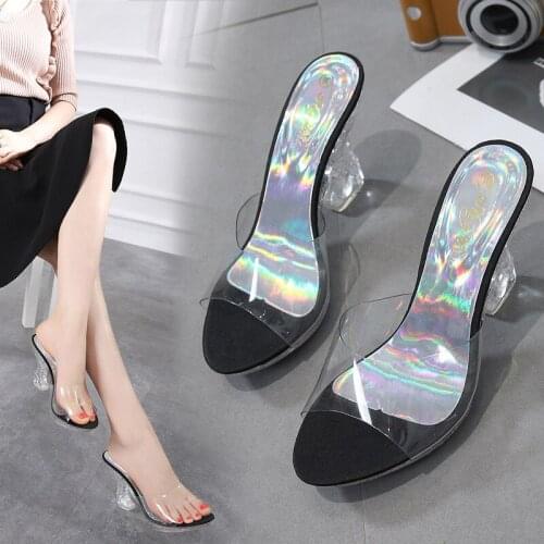 Sexy Woman Transparent Antiskid Bottom Platform Hign Heel Wedge Sandals PVC Tapered Heel Waterproofing Party Wedding Slippers