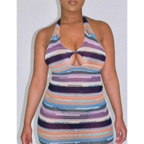 Thorn Tree Long Maxi Dress Women Sleeveless Off Shoulder Halter Backless Sexy Slim Hollow Out V-neck Stretch Party Summer Dress