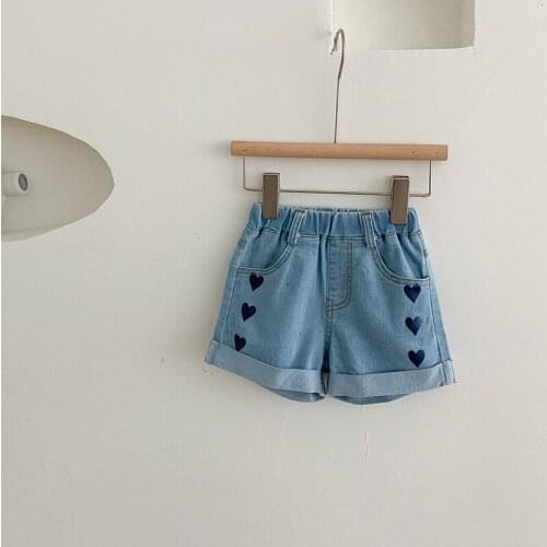 Kids Shorts Summer New Baby Girls Denim Short Pants Casual Loose Love Print Cute Denim Shorts for Girls 2-7 Y Toddler Clothes
