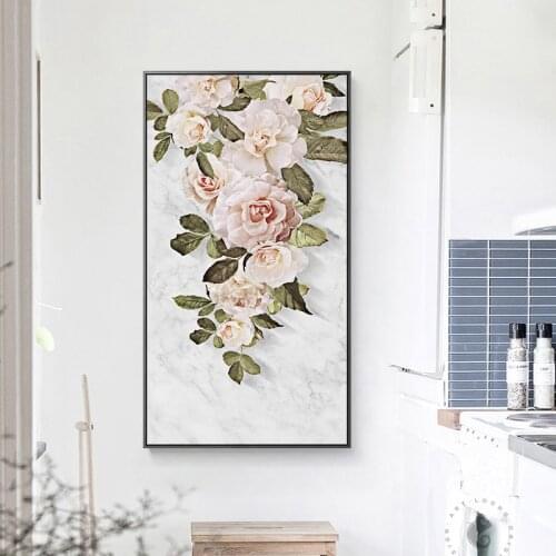 Nordic Fresh Roses Pink canvas painting white posters print modern beauty decor wall art pictures for living room bedroom aisle
