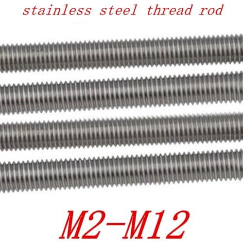 2-5pcs Threaded rod free shipping M2/2.5/3/4/5/6/8/10/12x250mm 304 Stainless Steel Fully threaded rod Fasteners Silver Tone