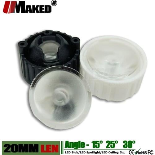 20MM LED Lens+2Pin Screw Bracket Holder 1W 3W 5W High power light beads lense 15 25 30 Degree PMMA Frost face For Floodlight Diy