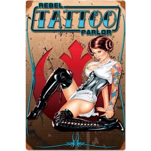 Tattoo Tin Sign Retro Tattoo Studio Shop Wall Decoration Sexy Lady Metal Sign People Cave Sign Tin Plate Poster Plaque 20x30cm 2