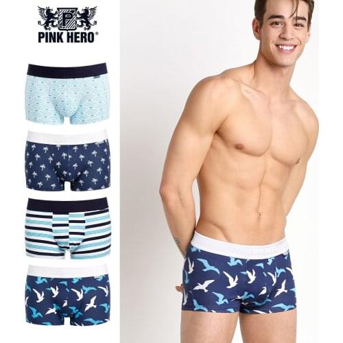 PINK HEROES Original Brand Male Ocean Wind Pure Cotton Man Boxed Straight Angle Underpants Mens Underwear Boxers