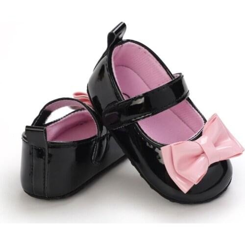 Baby Girls Solid First Walker Shoes Infant Newborn Soft Sole Bow Knot Princess Dress Mary Jane Flats Prewalker Shoes 0-18M