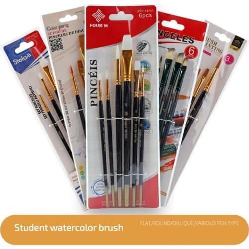 Multiple specifications are available black wood rod pointed watercolor pen set nylon hair round head DIY acrylic paint brush