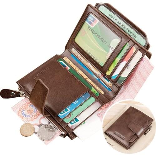 Mens Zipper Coin Purse Genuine Leather Wallet Business Credit Card Holder RFID Blocking Wallet Man Vertical High Quality