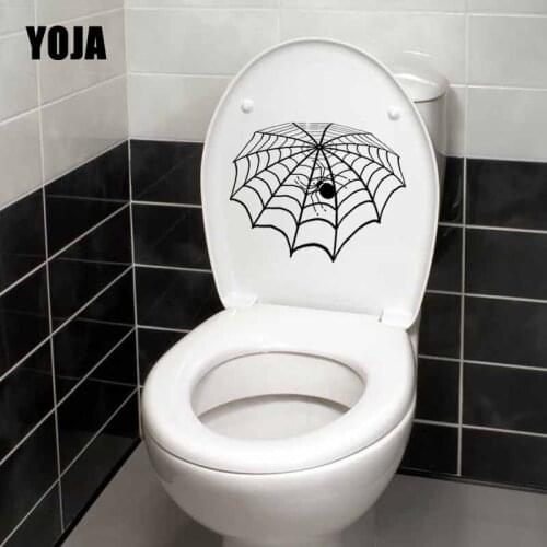 YOJA 23X18.1CM Funny Wall Sticker Living Room Home Decor Toilet Decal Halloween Spider Web T5-1246