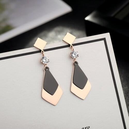 316L Stainless Steel New Fashion Fine Jewelry Vintage Brilliant Zircon 2 Layer Droplet Geometric Shape Drop Earrings For Women
