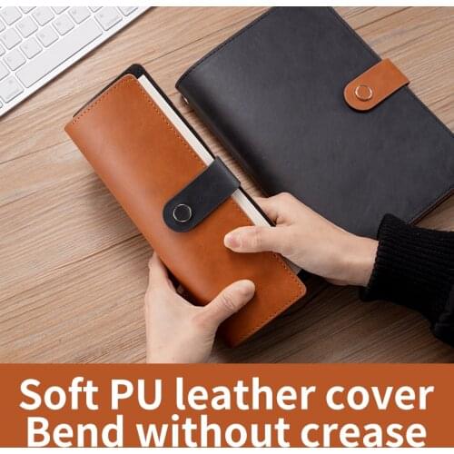 Customized Printing Logo Leatherette Reffilable Yellowish Brown Business Notebook A5 Soft Cover Black Leather Binder Planner