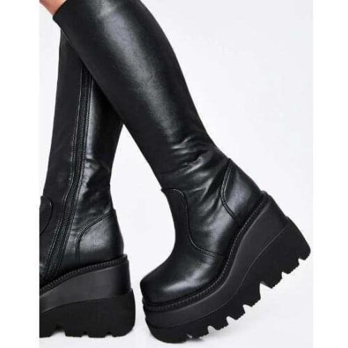 Big Size 35-43 Brand Design Ladies High Platform Boots Fashion Zip High Heels Boots Women 2021 Wedges Shoes Woman