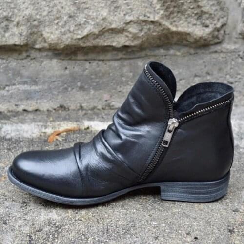 Women Boots Autumn PU Leather Chunky Heels Ankle Boots Fashion Short Boot Zipper Winter Boots Plus Size free shipping C617