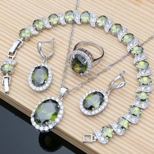 Natural Gemstone Earrings Olive Green Topaz 925 Silver Jewelry Sets for Women Fine Jewellry with Stone Dropshipping