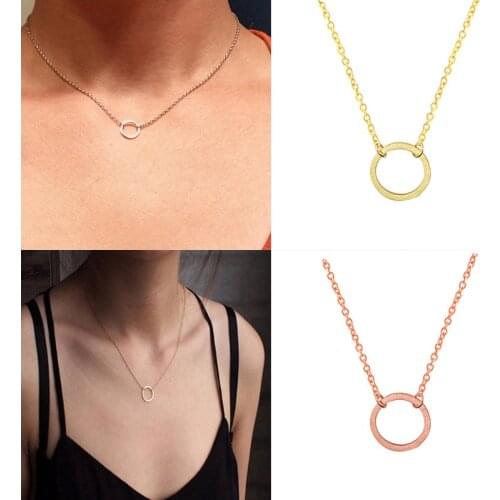 Vintage Minimal Dainty Circle Necklace For Women Stainless Steel Gold Chain Geometric Karma Round Necklace Jewelry Party Gift
